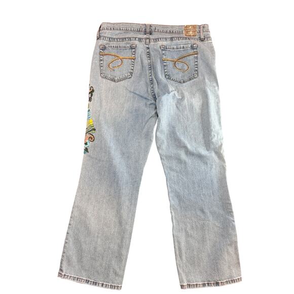 Vintage Z Cavaricci Jeans Embroidered Embellished Flowers light wash Sz 14 - Picture 4 of 8